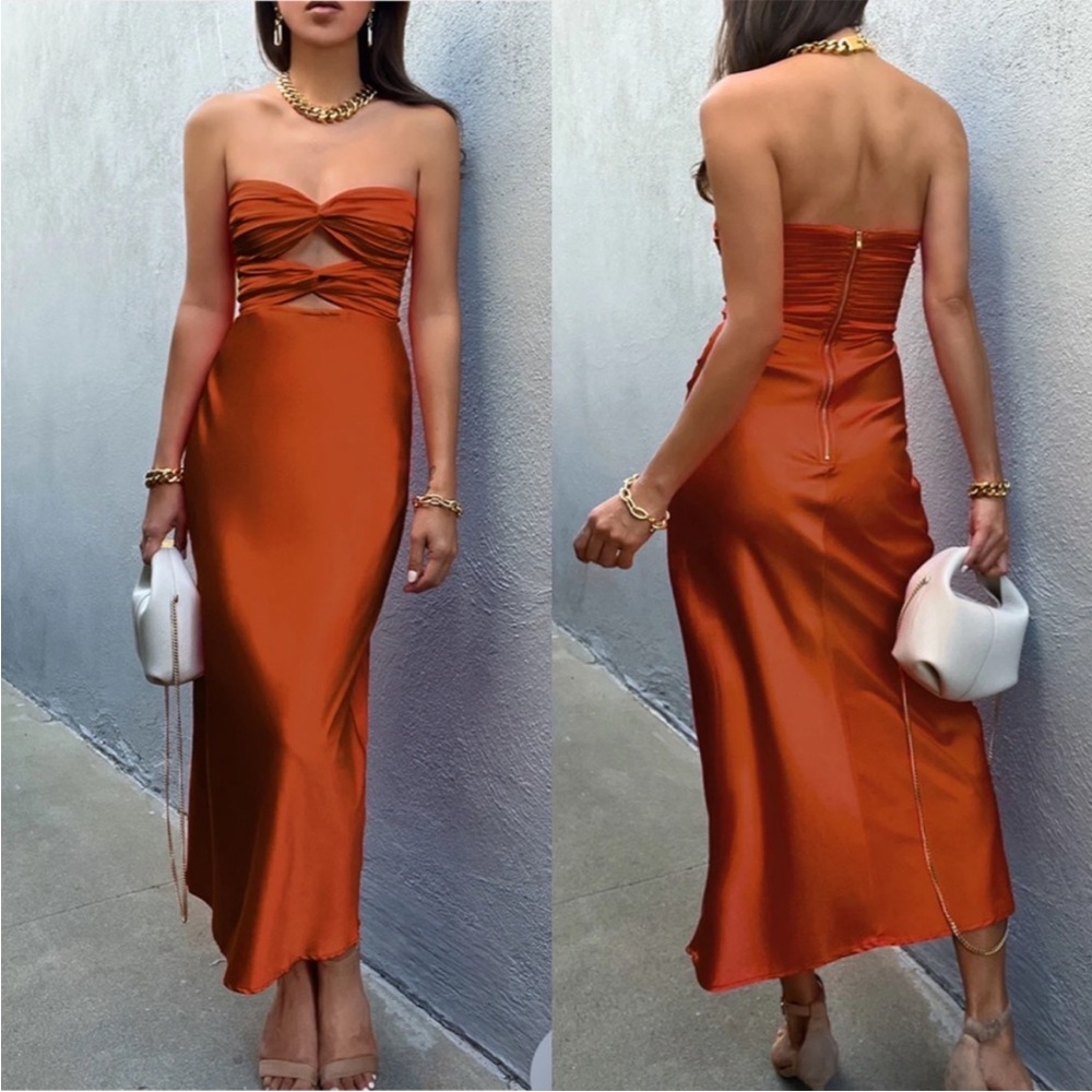 Serenity Satin Midi Dress - Copper